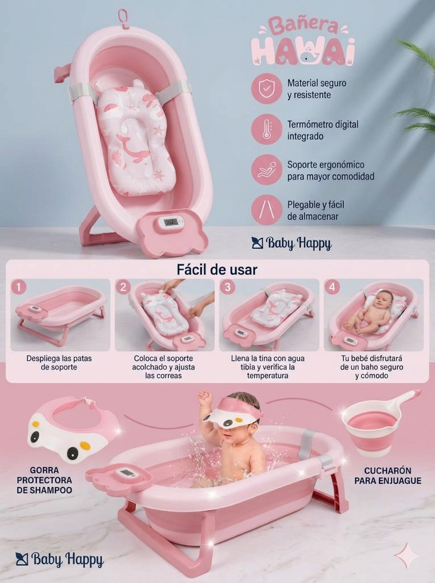 Bañera Plegable para Bebé "PREMIUM" con Termómetro Digital y Accesorios