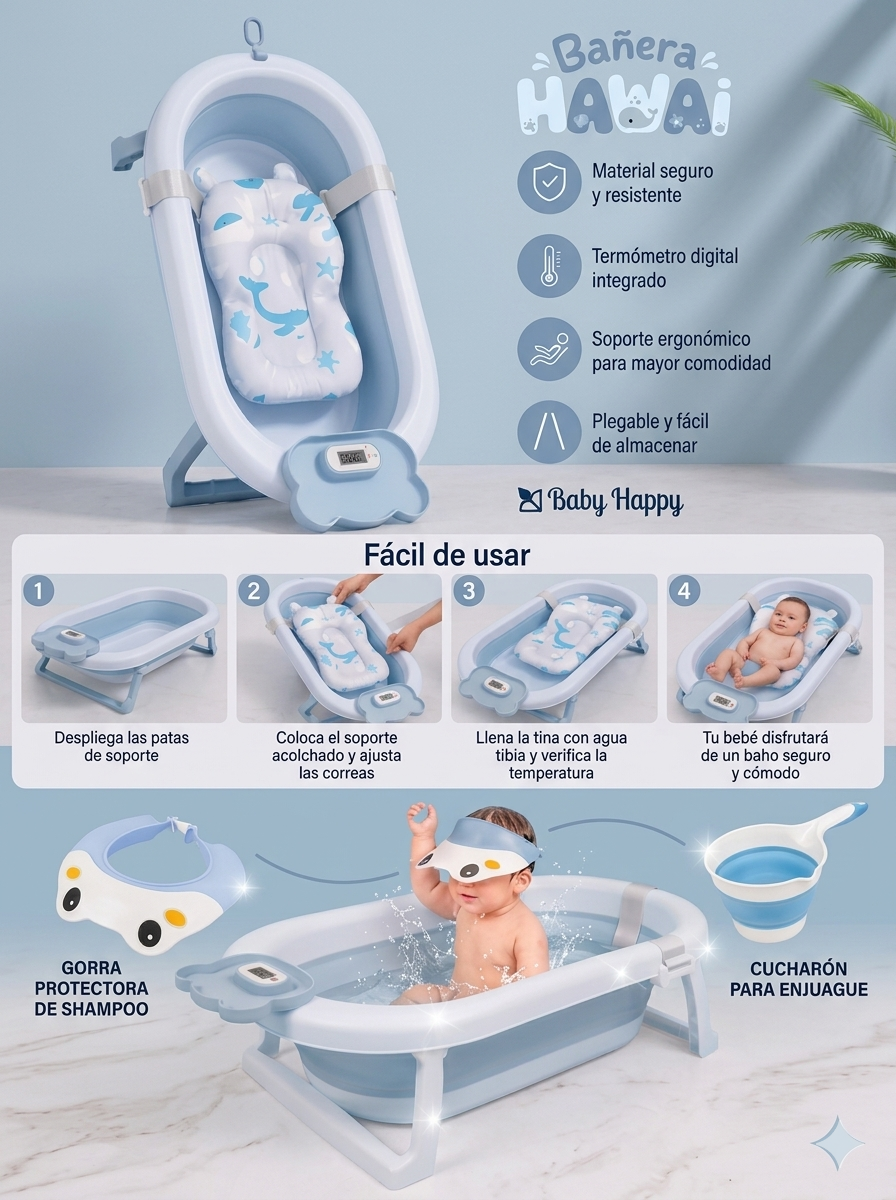 Bañera Plegable para Bebé  "PREMIUM" con Termómetro Digital y Accesorios